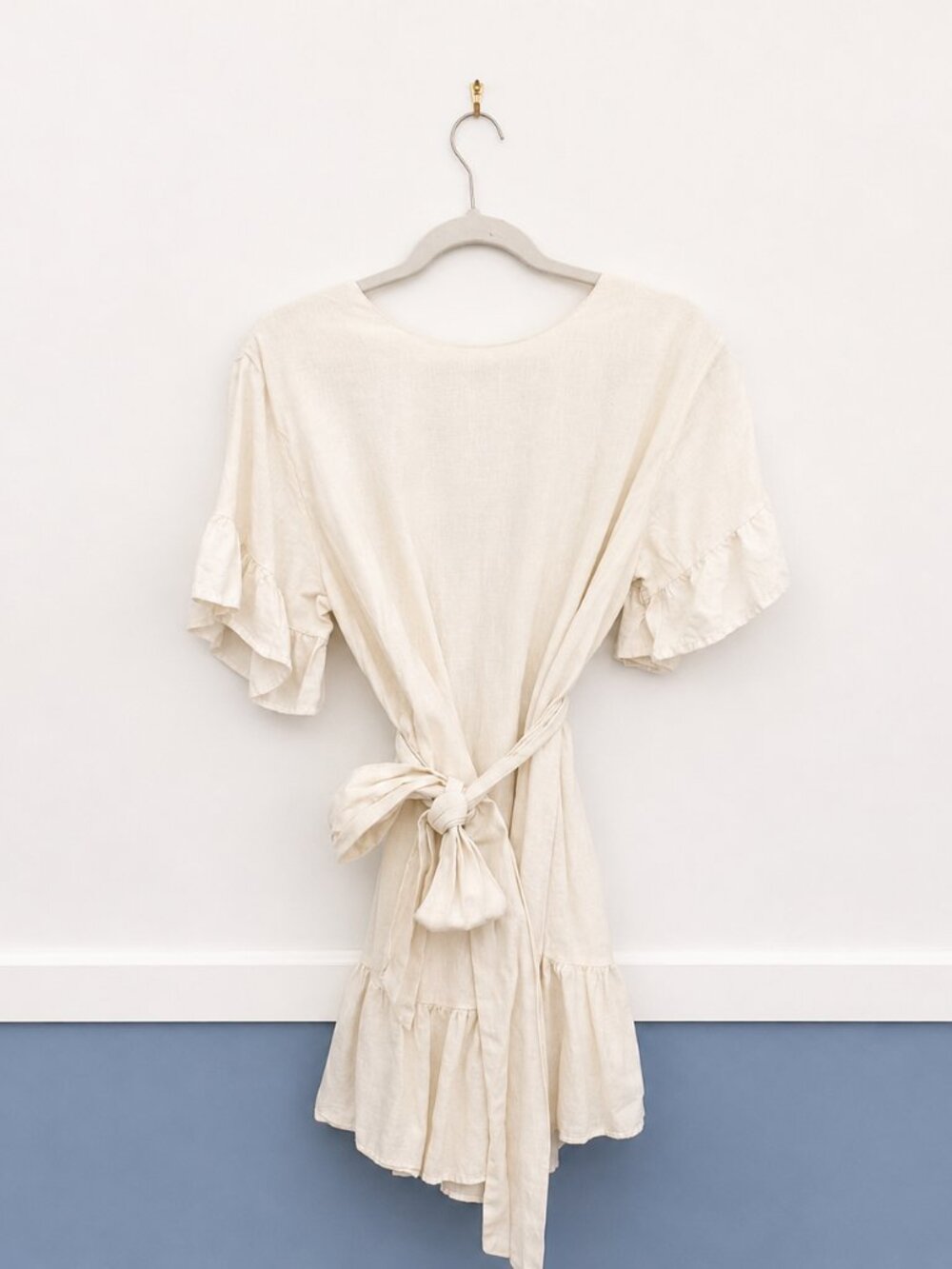 Urban Outfitters White Linen Blend Tie Strap Romper Women's Medium